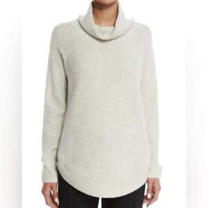 VINCE Heather Gray Wool Cashmere Turtleneck Side Zip Sweater